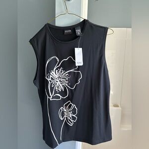 New York & Company Black Floral Muscle Tee